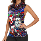 Merry Christmas Sydney Roosters Women Sleeveless Polo Shirt Aboriginal Santa Rugby Mascot - Tricolours