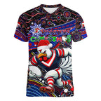 Merry Christmas Sydney Roosters Women V-Neck T-Shirt Aboriginal Santa Rugby Mascot - Tricolours
