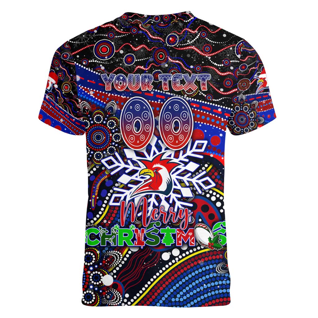 Merry Christmas Sydney Roosters Women V-Neck T-Shirt Aboriginal Santa Rugby Mascot - Tricolours