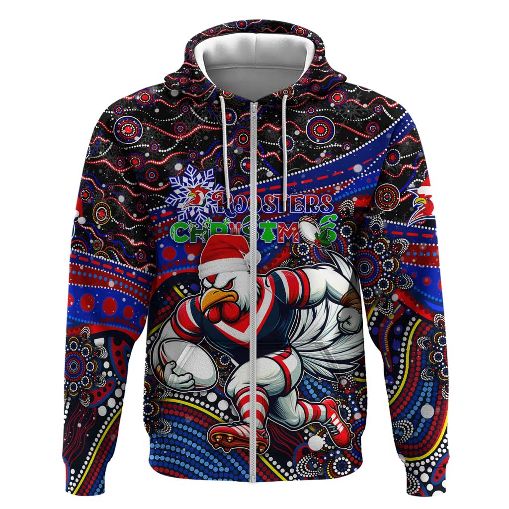 Merry Christmas Sydney Roosters Zip Hoodie Aboriginal Santa Rugby Mascot - Tricolours