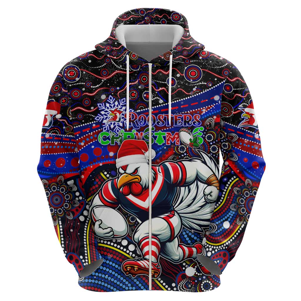 Merry Christmas Sydney Roosters Zip Hoodie Aboriginal Santa Rugby Mascot - Tricolours