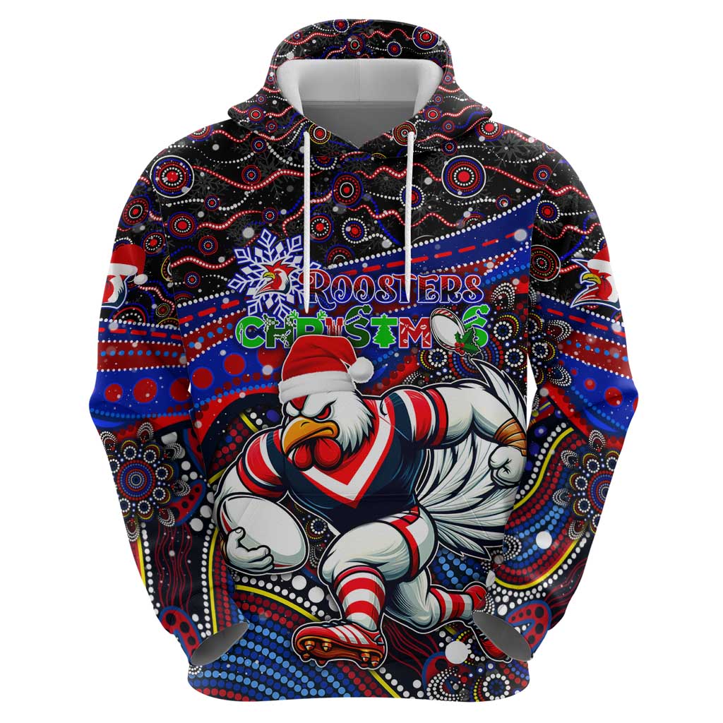 Merry Christmas Sydney Roosters Zip Hoodie Aboriginal Santa Rugby Mascot - Tricolours