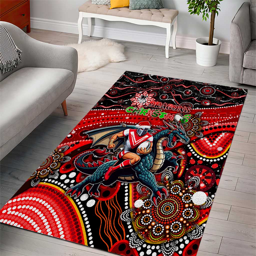 Merry Christmas Dragons Area Rug Aboriginal Santa Rugby Mascot - St George Illawarra
