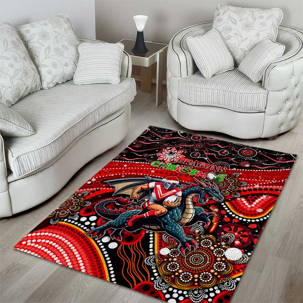 Merry Christmas Dragons Area Rug Aboriginal Santa Rugby Mascot - St George Illawarra