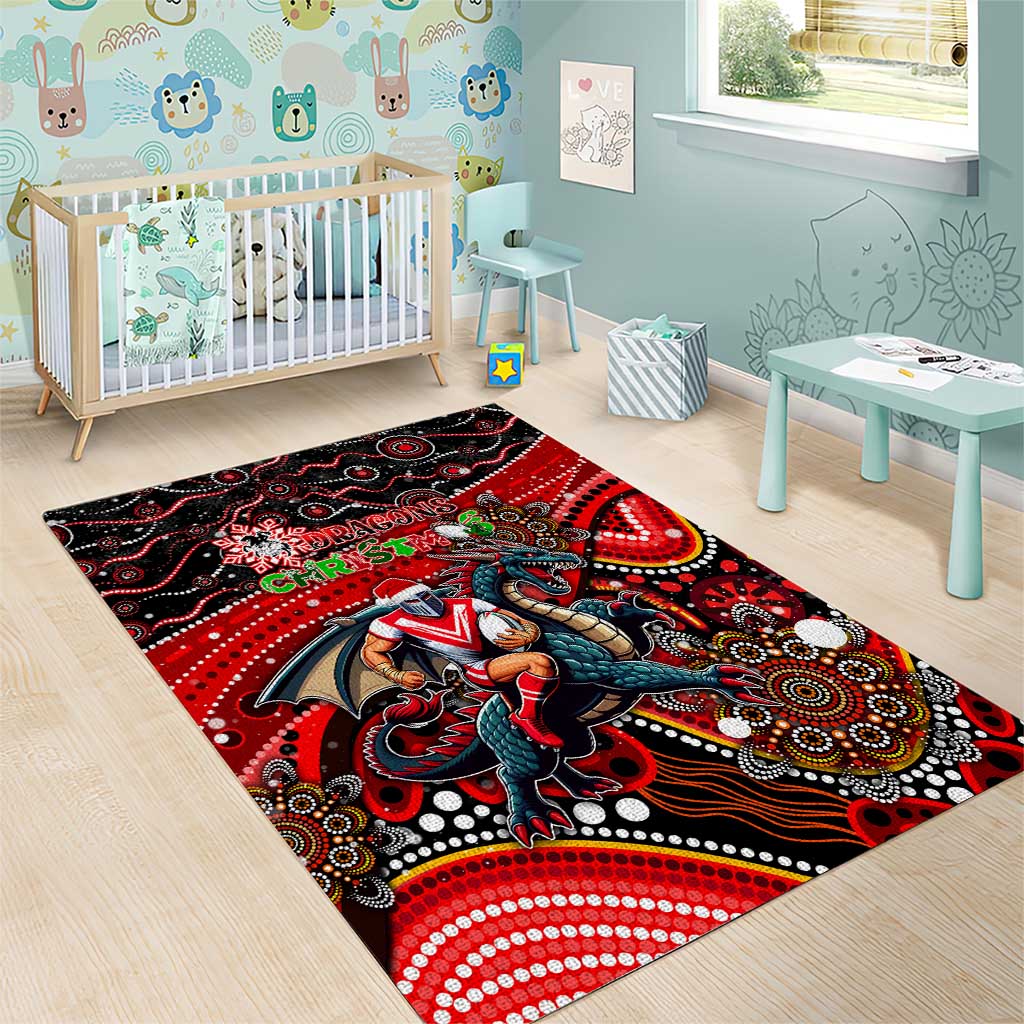 Merry Christmas Dragons Area Rug Aboriginal Santa Rugby Mascot - St George Illawarra