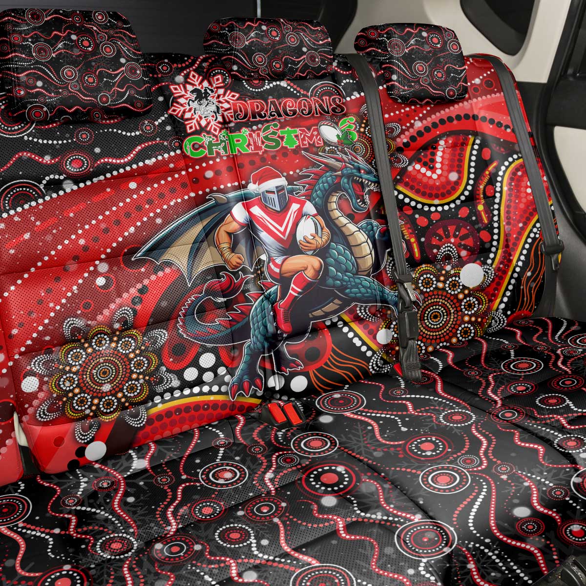 Merry Christmas Dragons Back Car Seat Cover Aboriginal Santa Rugby Mascot - St George Illawarra