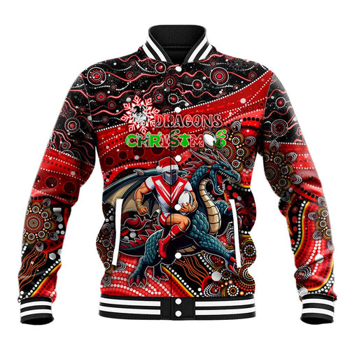 Merry Christmas Dragons Baseball Jacket Aboriginal Santa Rugby Mascot - St George Illawarra