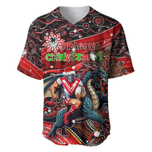 Merry Christmas Dragons Baseball Jersey Aboriginal Santa Rugby Mascot - St George Illawarra