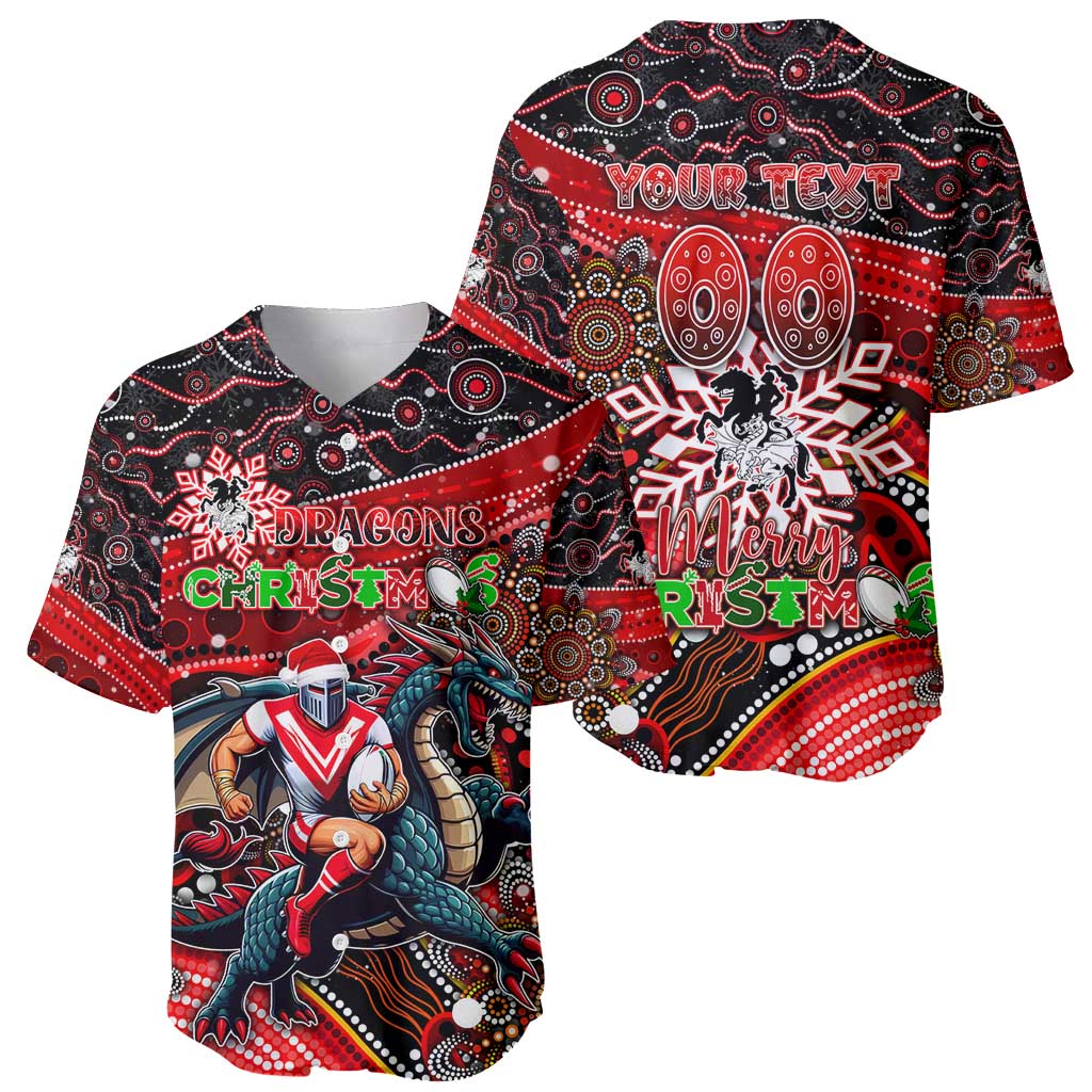 Merry Christmas Dragons Baseball Jersey Aboriginal Santa Rugby Mascot - St George Illawarra