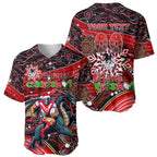 Merry Christmas Dragons Baseball Jersey Aboriginal Santa Rugby Mascot - St George Illawarra