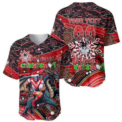 Merry Christmas Dragons Baseball Jersey Aboriginal Santa Rugby Mascot - St George Illawarra