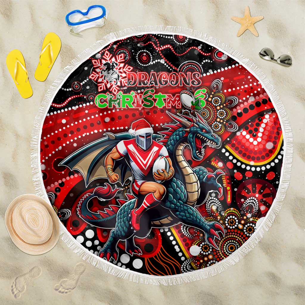 Merry Christmas Dragons Beach Blanket Aboriginal Santa Rugby Mascot - St George Illawarra