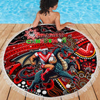 Merry Christmas Dragons Beach Blanket Aboriginal Santa Rugby Mascot - St George Illawarra