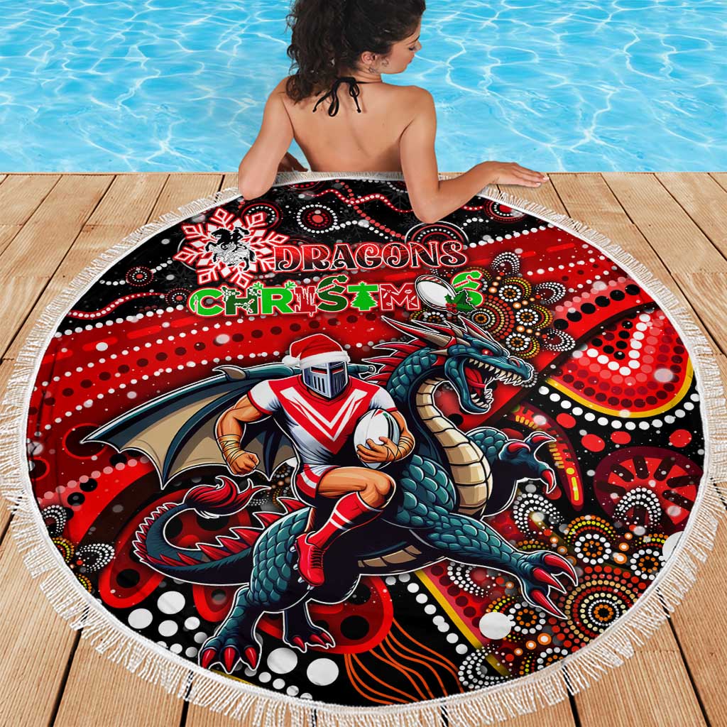 Merry Christmas Dragons Beach Blanket Aboriginal Santa Rugby Mascot - St George Illawarra