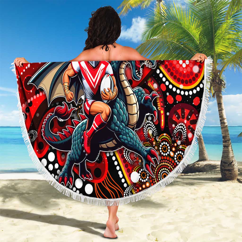 Merry Christmas Dragons Beach Blanket Aboriginal Santa Rugby Mascot - St George Illawarra