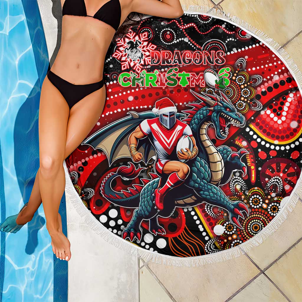 Merry Christmas Dragons Beach Blanket Aboriginal Santa Rugby Mascot - St George Illawarra