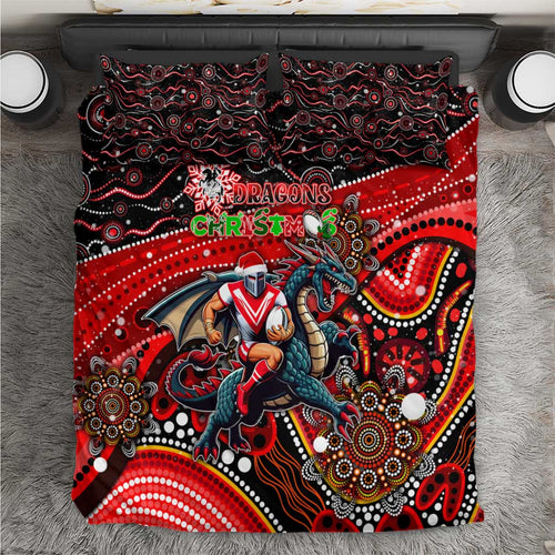 Merry Christmas Dragons Bedding Set Aboriginal Santa Rugby Mascot - St George Illawarra