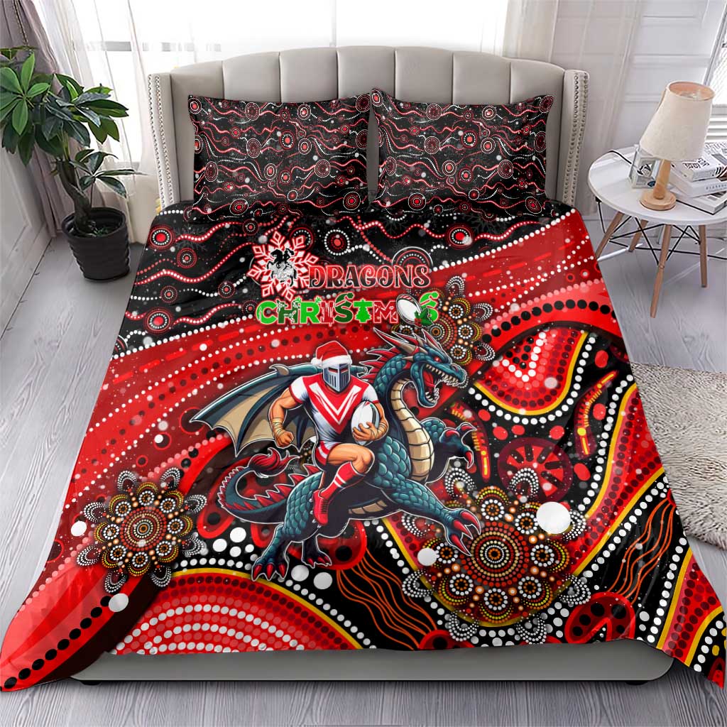 Merry Christmas Dragons Bedding Set Aboriginal Santa Rugby Mascot - St George Illawarra