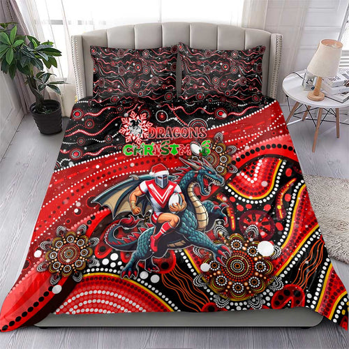 Merry Christmas Dragons Bedding Set Aboriginal Santa Rugby Mascot - St George Illawarra