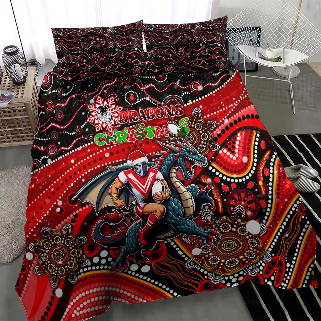 Merry Christmas Dragons Bedding Set Aboriginal Santa Rugby Mascot - St George Illawarra