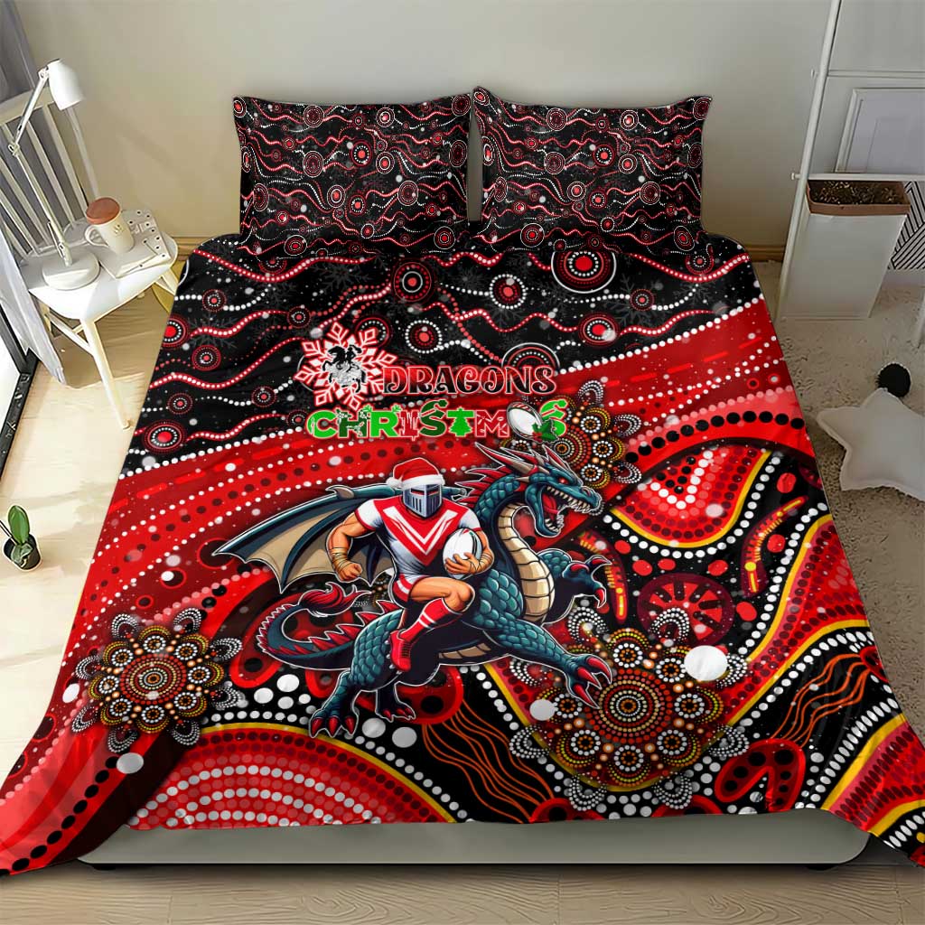 Merry Christmas Dragons Bedding Set Aboriginal Santa Rugby Mascot - St George Illawarra
