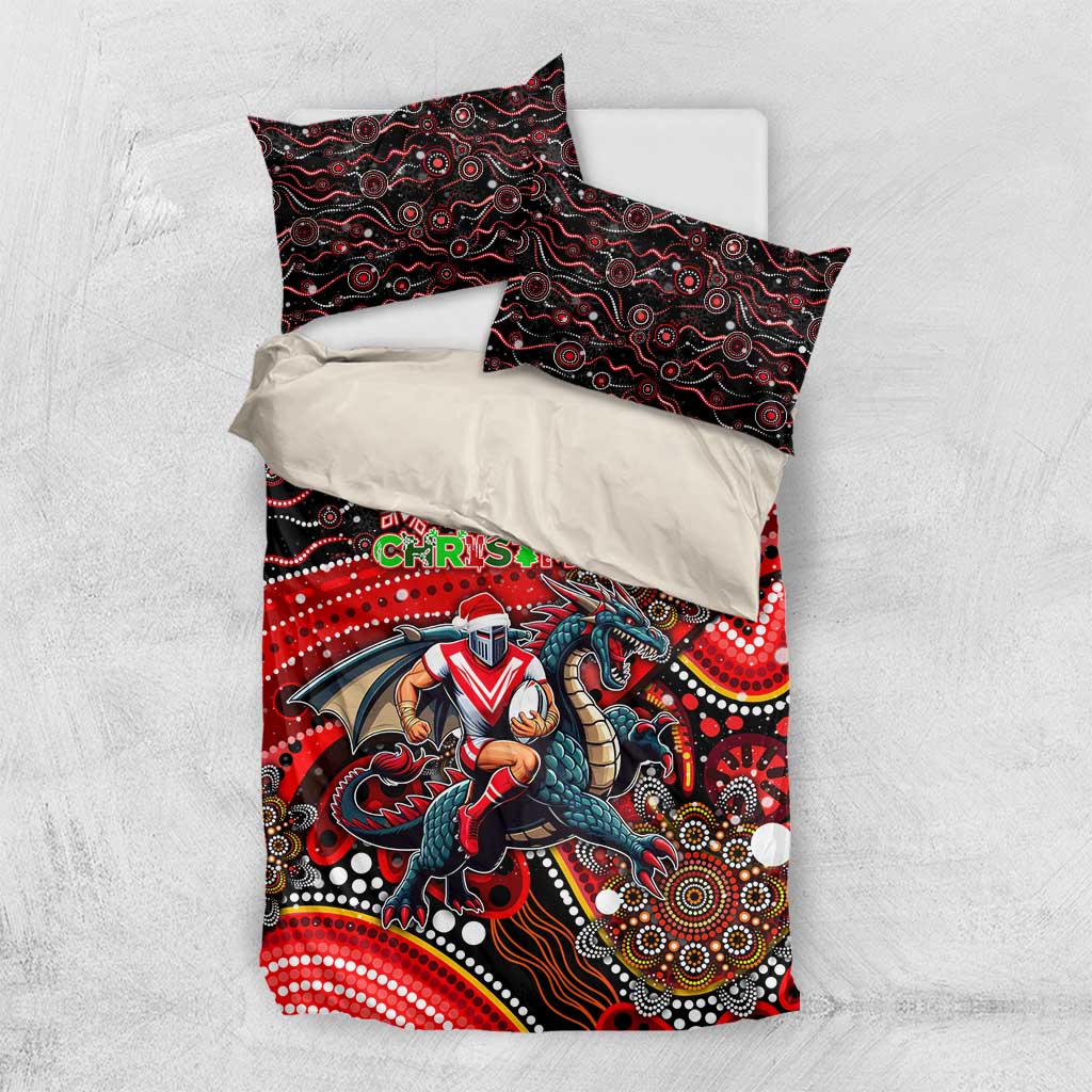 Merry Christmas Dragons Bedding Set Aboriginal Santa Rugby Mascot - St George Illawarra