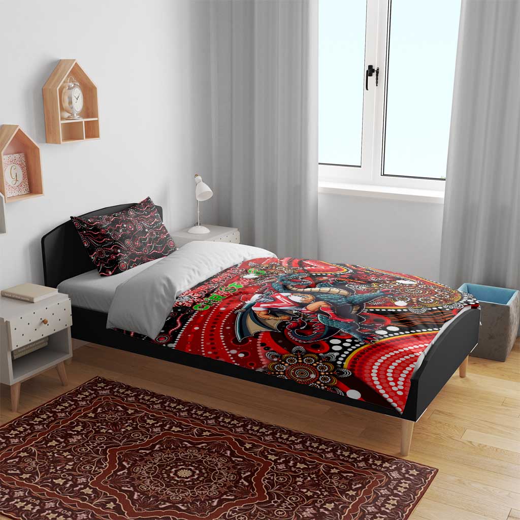 Merry Christmas Dragons Bedding Set Aboriginal Santa Rugby Mascot - St George Illawarra