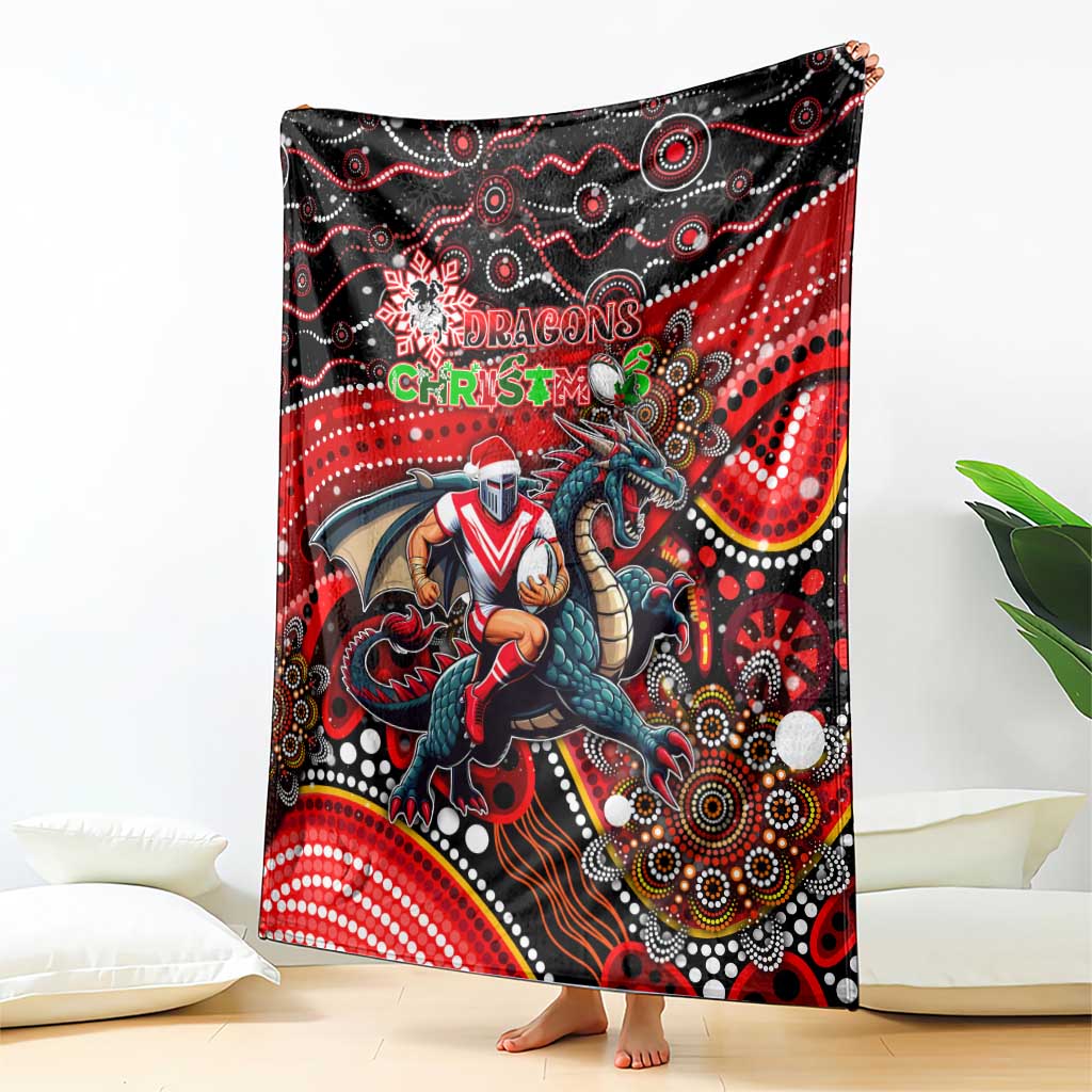 Merry Christmas Dragons Blanket Aboriginal Santa Rugby Mascot - St George Illawarra