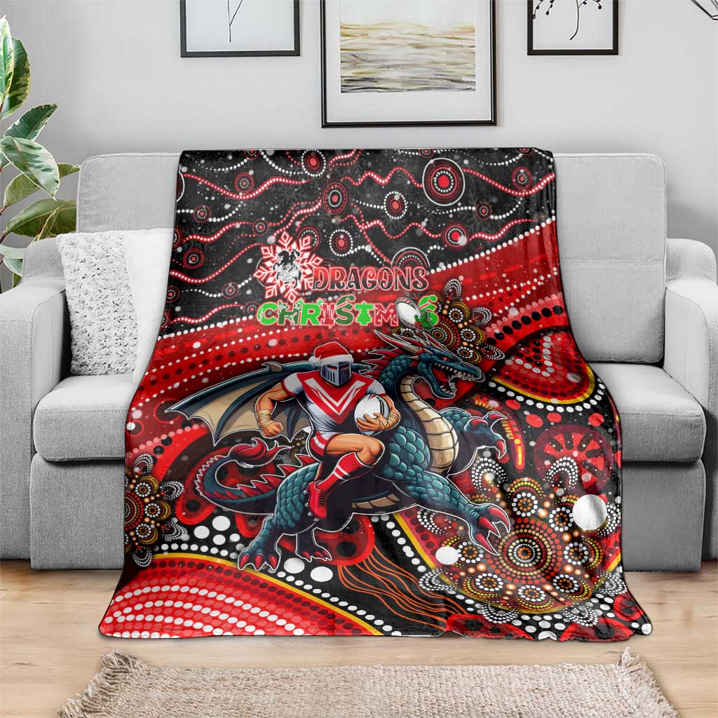 Merry Christmas Dragons Blanket Aboriginal Santa Rugby Mascot - St George Illawarra