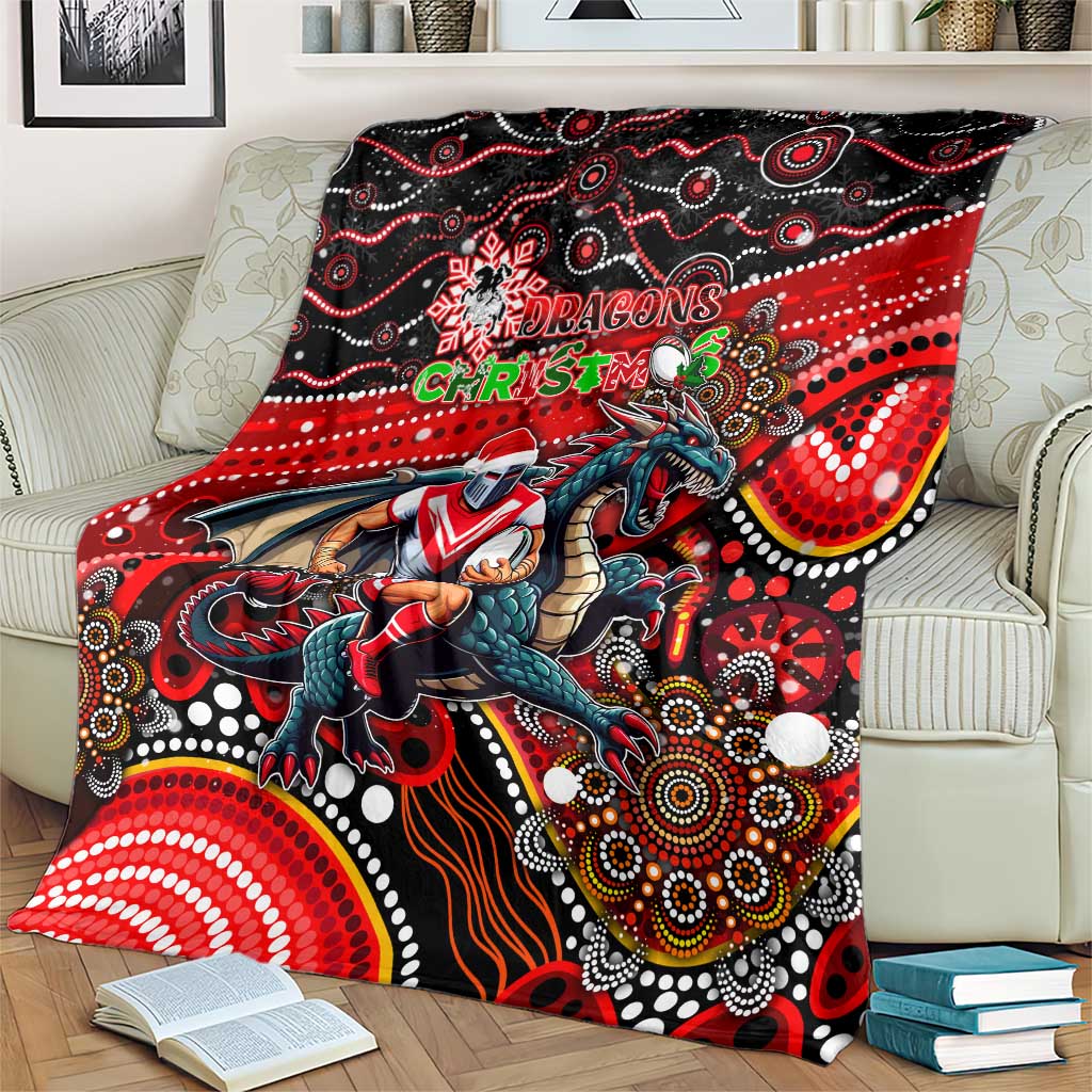 Merry Christmas Dragons Blanket Aboriginal Santa Rugby Mascot - St George Illawarra