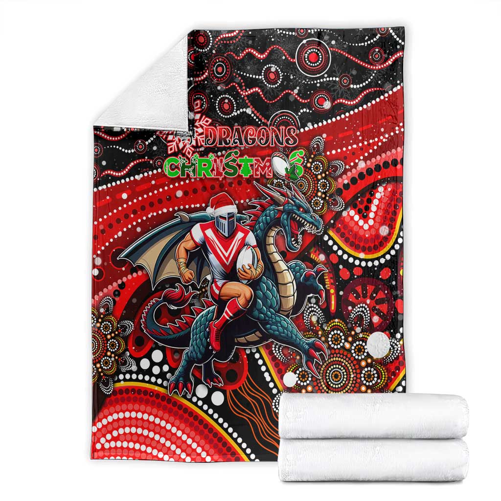Merry Christmas Dragons Blanket Aboriginal Santa Rugby Mascot - St George Illawarra