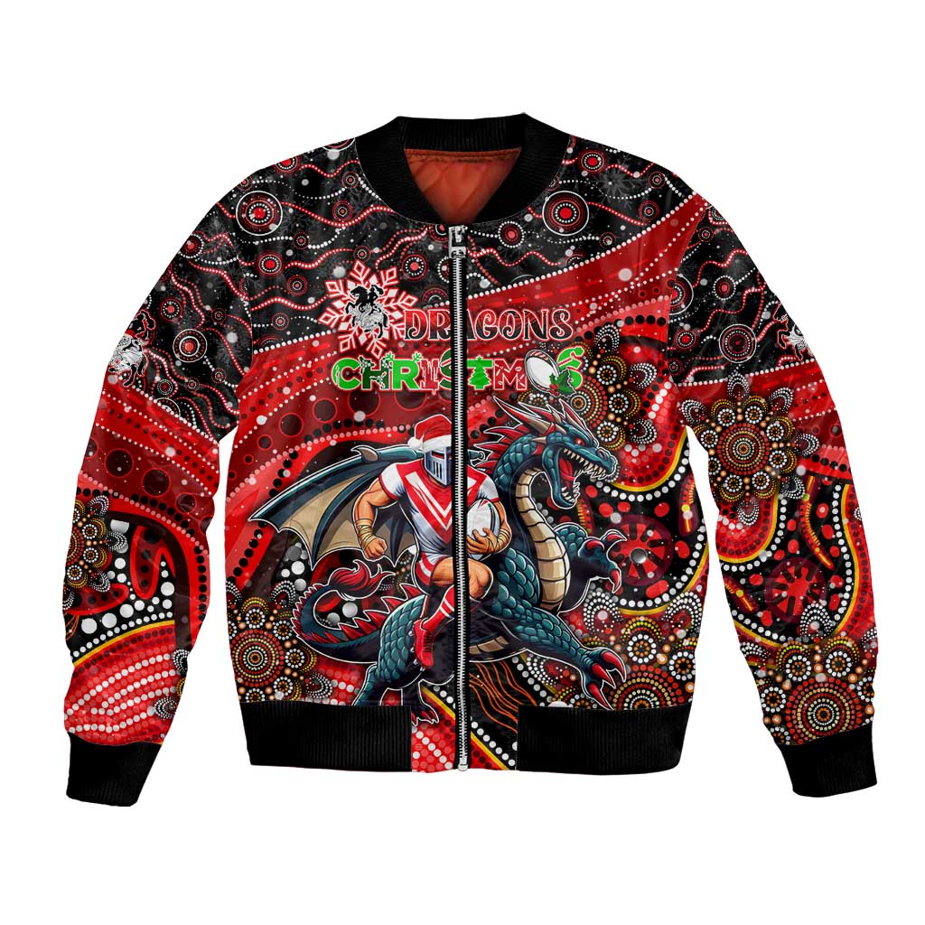 Merry Christmas Dragons Bomber Jacket Aboriginal Santa Rugby Mascot - St George Illawarra