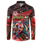 Merry Christmas Dragons Button Sweatshirt Aboriginal Santa Rugby Mascot - St George Illawarra