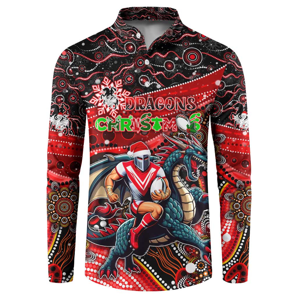 Merry Christmas Dragons Button Sweatshirt Aboriginal Santa Rugby Mascot - St George Illawarra