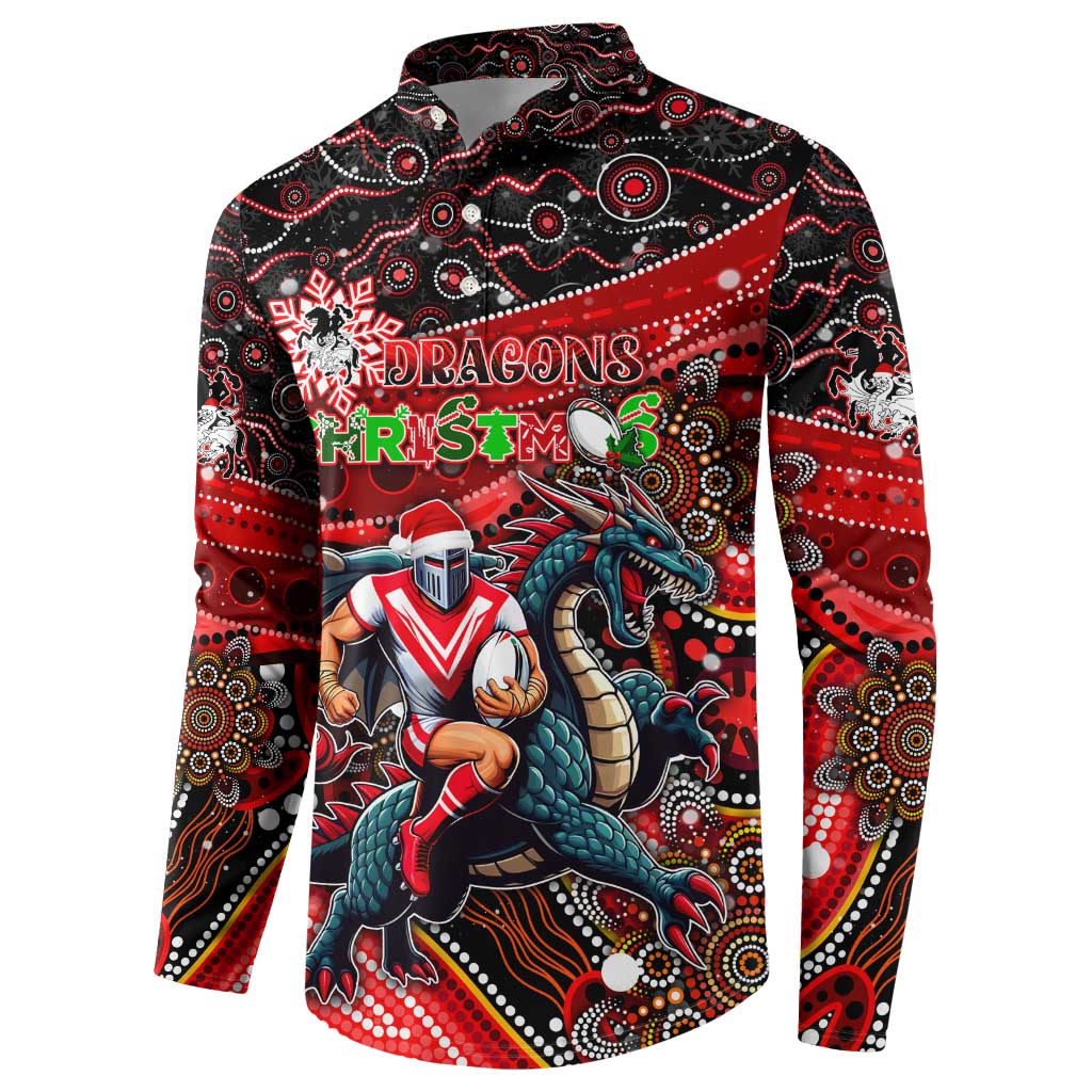 Merry Christmas Dragons Button Sweatshirt Aboriginal Santa Rugby Mascot - St George Illawarra