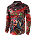 Merry Christmas Dragons Button Sweatshirt Aboriginal Santa Rugby Mascot - St George Illawarra