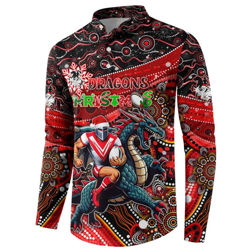 Merry Christmas Dragons Button Sweatshirt Aboriginal Santa Rugby Mascot - St George Illawarra
