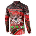 Merry Christmas Dragons Button Sweatshirt Aboriginal Santa Rugby Mascot - St George Illawarra