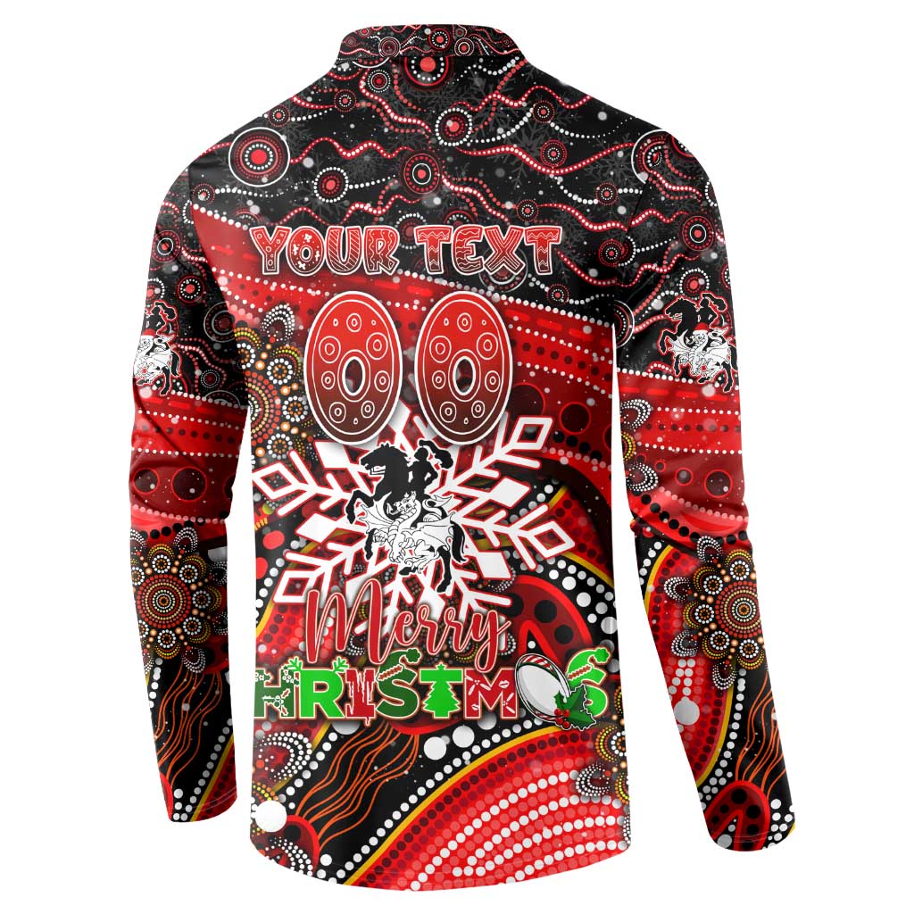 Merry Christmas Dragons Button Sweatshirt Aboriginal Santa Rugby Mascot - St George Illawarra