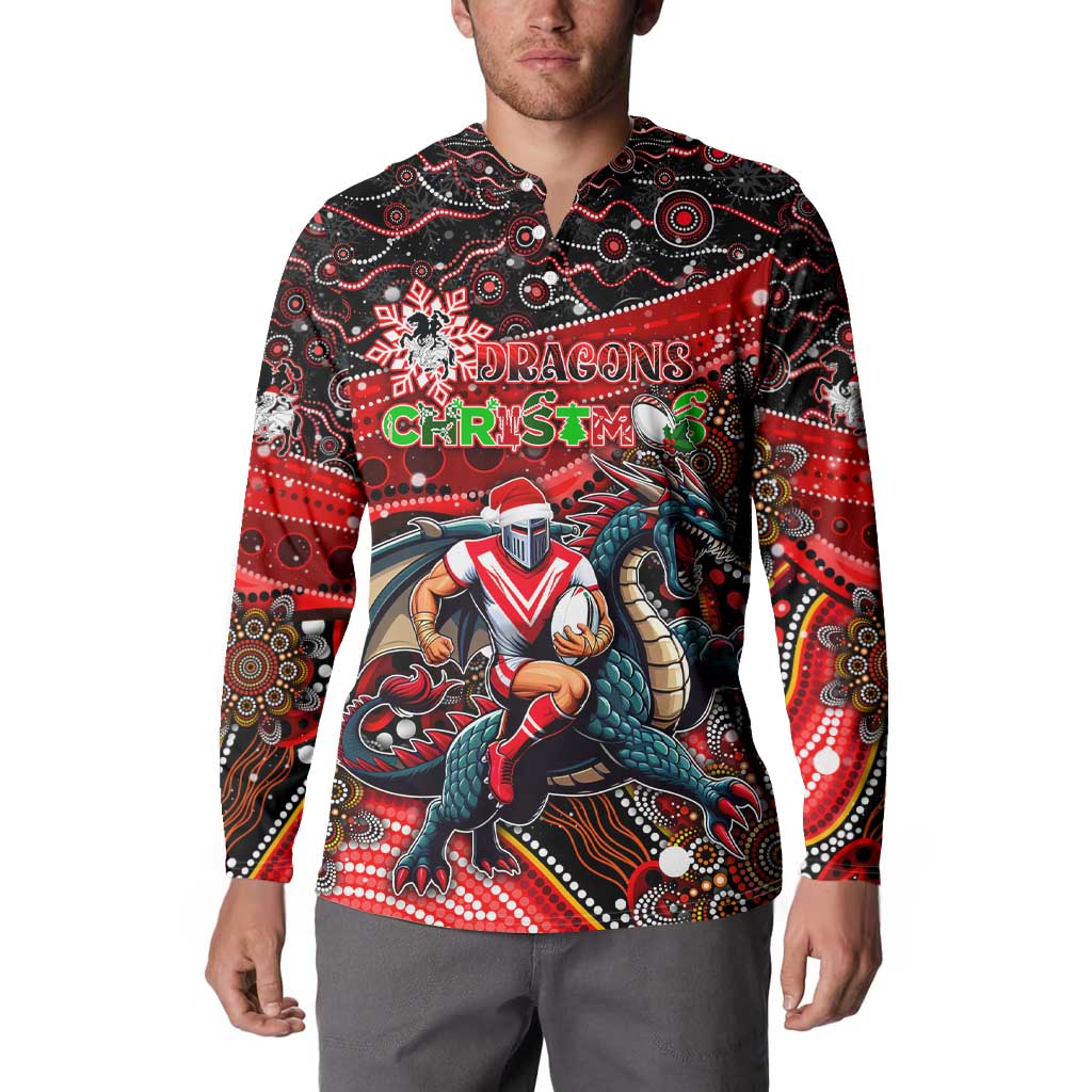 Merry Christmas Dragons Button Sweatshirt Aboriginal Santa Rugby Mascot - St George Illawarra