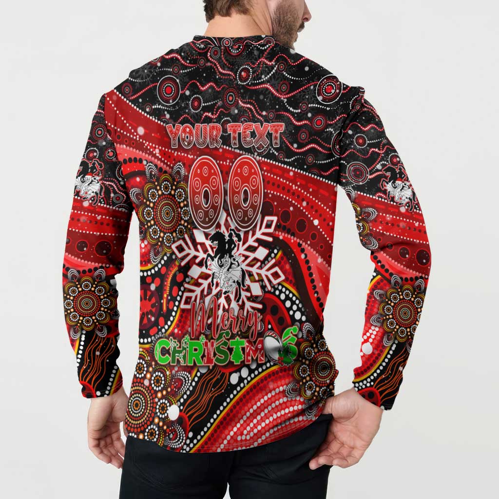 Merry Christmas Dragons Button Sweatshirt Aboriginal Santa Rugby Mascot - St George Illawarra