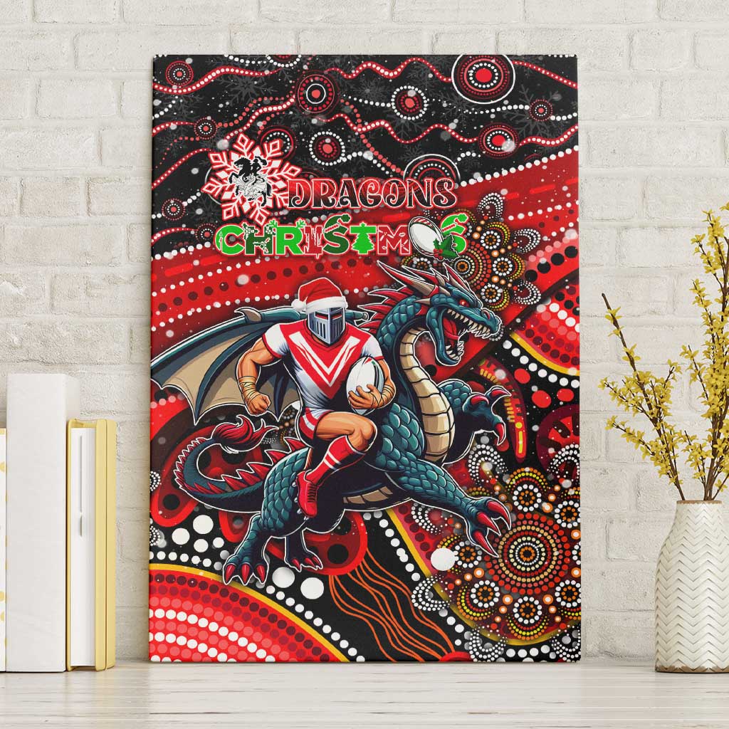 Merry Christmas Dragons Canvas Wall Art Aboriginal Santa Rugby Mascot - St George Illawarra