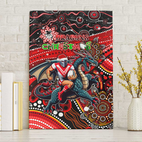 Merry Christmas Dragons Canvas Wall Art Aboriginal Santa Rugby Mascot - St George Illawarra