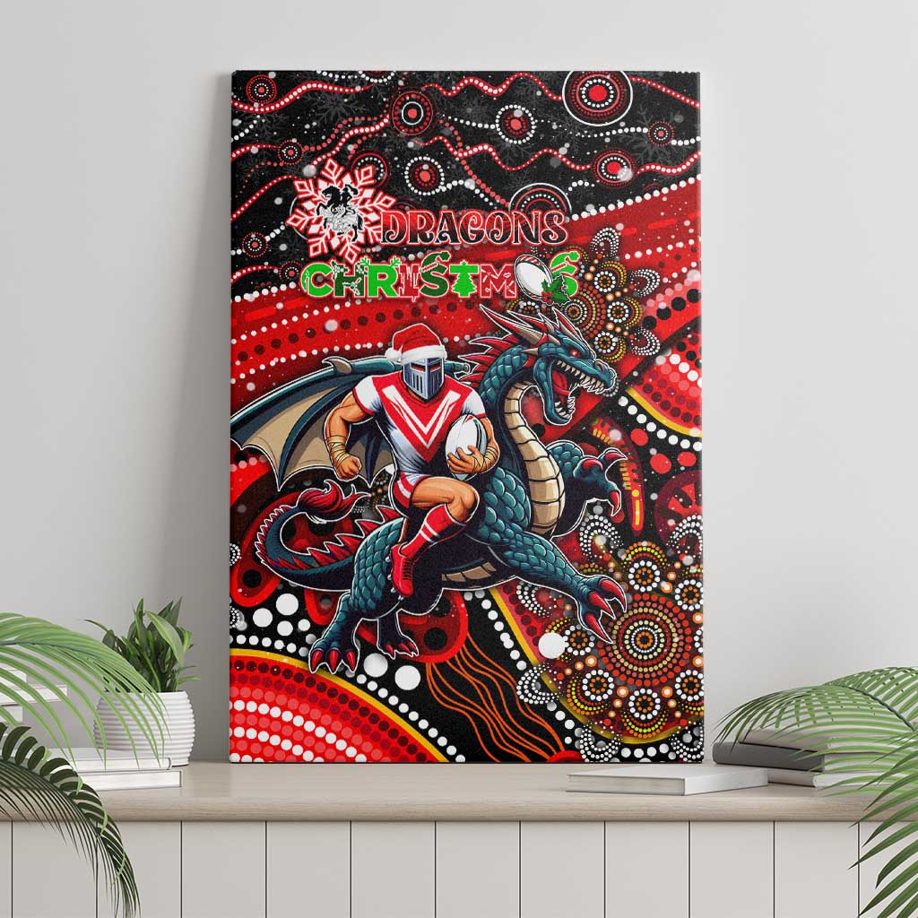 Merry Christmas Dragons Canvas Wall Art Aboriginal Santa Rugby Mascot - St George Illawarra