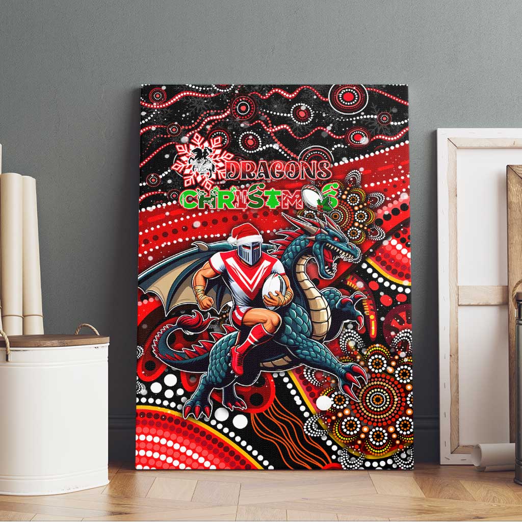 Merry Christmas Dragons Canvas Wall Art Aboriginal Santa Rugby Mascot - St George Illawarra