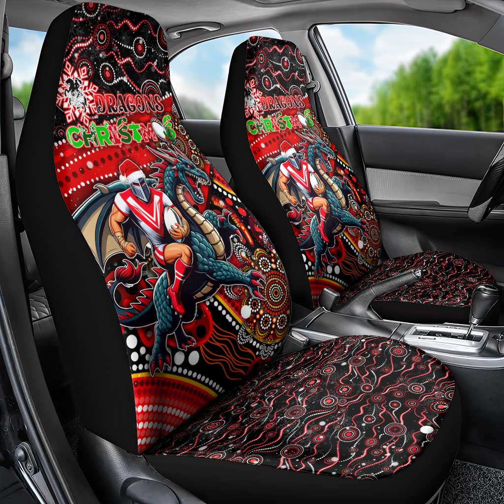 Merry Christmas Dragons Car Seat Cover Aboriginal Santa Rugby Mascot - St George Illawarra