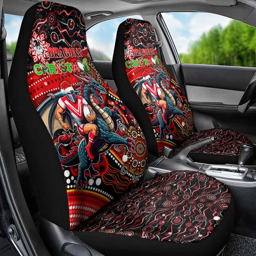 Merry Christmas Dragons Car Seat Cover Aboriginal Santa Rugby Mascot - St George Illawarra