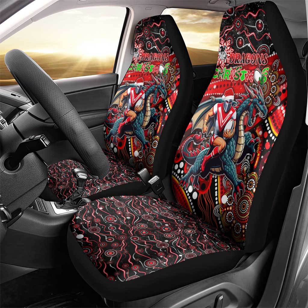 Merry Christmas Dragons Car Seat Cover Aboriginal Santa Rugby Mascot - St George Illawarra