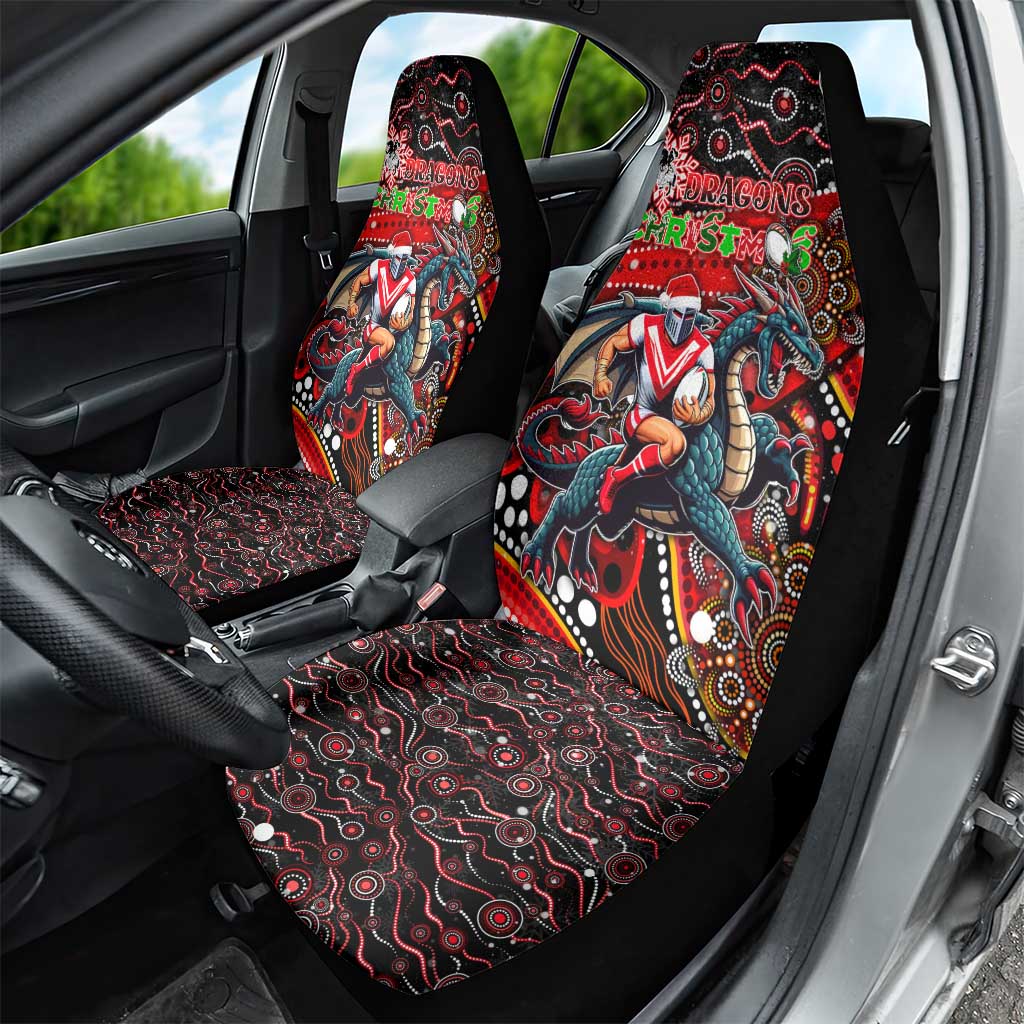 Merry Christmas Dragons Car Seat Cover Aboriginal Santa Rugby Mascot - St George Illawarra