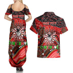 Merry Christmas Dragons Couples Matching Summer Maxi Dress and Hawaiian Shirt Aboriginal Santa Rugby Mascot - St George Illawarra